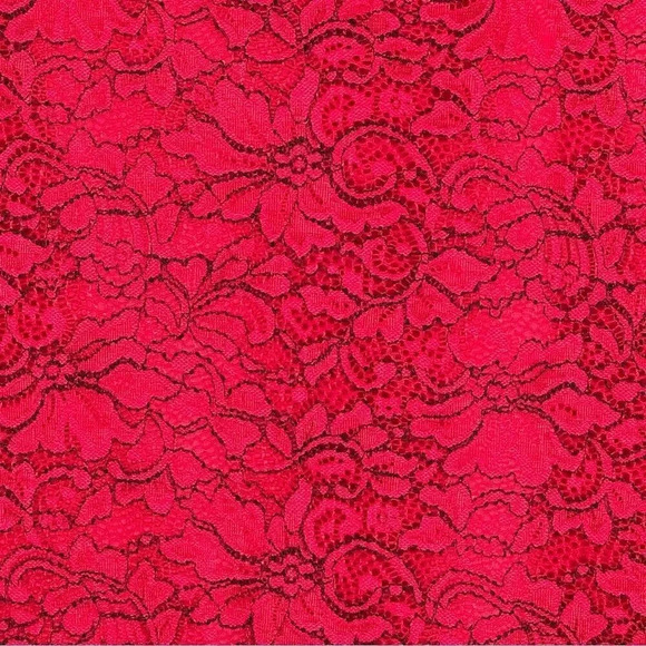 Lynn Ryan 1X Shirt‎ Top Red Floral Lace Short Sleeve Round Neck Button Back - Picture 2 of 8